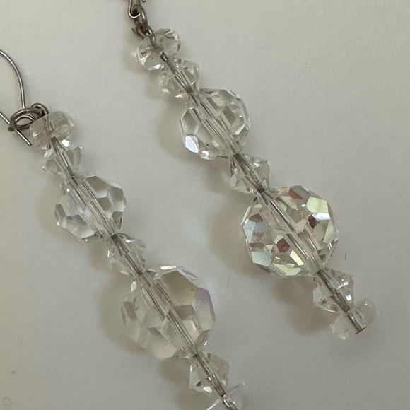 Drop Earrings with Vintage Clear Glass Beads NWOT - Picture 2 of 2